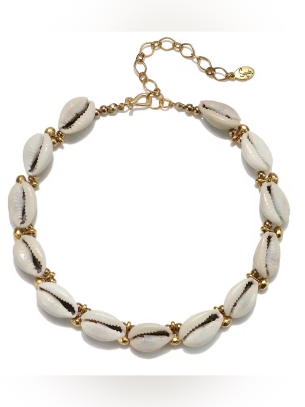 Gold Shell Choker Necklace with Cream Shells